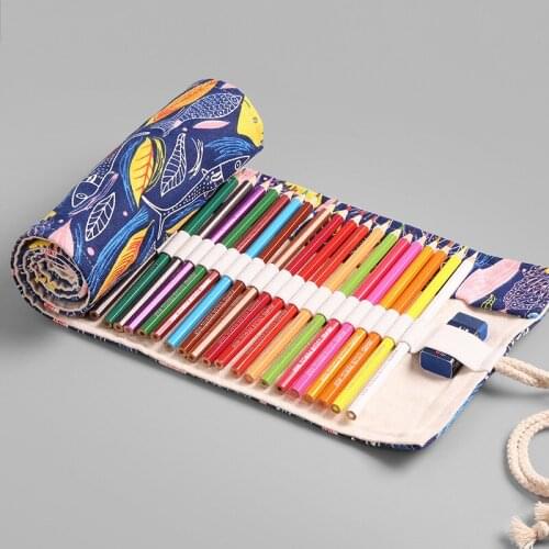 Kawaii Cute Fish Roll School Pencil Case 24/36/48/72 Holes Canvas Pencilcase for Girls Boys Large Big Pen Bag Sationery Pouch
