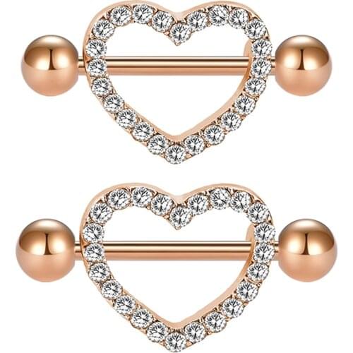 14G 16mm Length Nipple Rings Nipple Piercings Jewelry 14G Surgical Steel Two Layers Heart a Pair