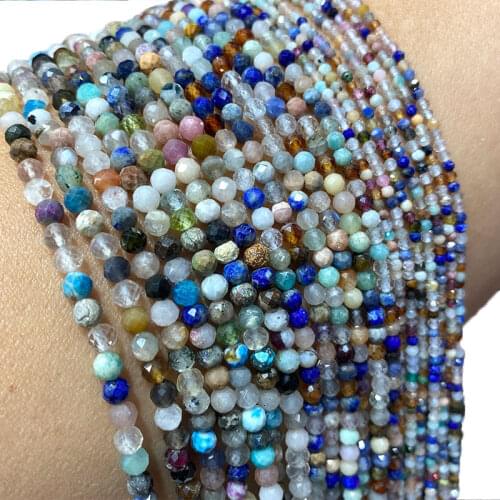 Fine 100% Natural Stone Mix Color Faceted Gemstone Round Spacer Beads For Jewelry Making DIY Bracelet Necklace 2/3/4MM