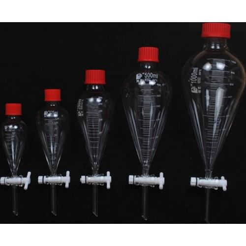Lab Screw cap Glass Pear-shaped Separation Funnel with PTFE Stopper Laboratory Scale Pear-shaped Funnel