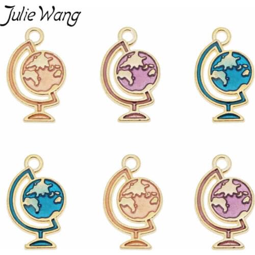 Julie Wang 12pcs Enamel Small Globe Charms Alloy Gold Tone Map Pendant Necklace Bracelet Jewelry Making Accessory