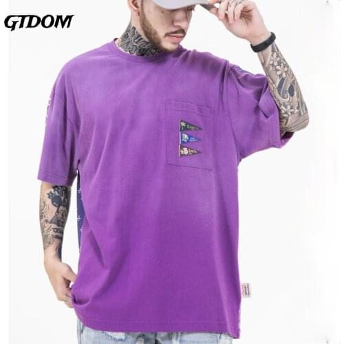 GTDOM Mens Summer 2021 New Japanese Popular Logo Spliced Cashew Flower Wash Water Gradually Dyed Short Sleeve T-shirt Couples