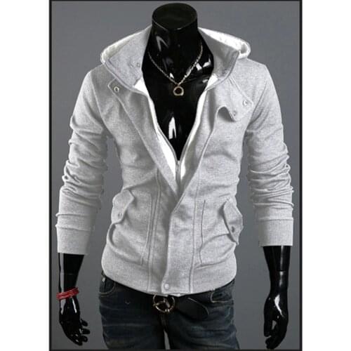 Men Sport Sweatshirts Casual Zipper Pingpong Hooded Jacket Casual Turn-Down Collar Solid Color Long Sleeves Coat