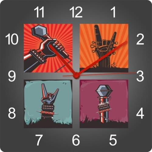 Rock Music Design Home Decor Non Ticking Wall Clocks Microphone Guitar Retro Style Heavy Metal Wall Hanging Watch Modern Design