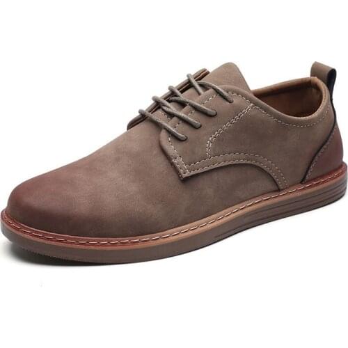 2021 Autumn New Leather Casual Shoes for Man Breathable Solid Colors Lace-up Shallow Loafers Comfortable Suitable for Outside