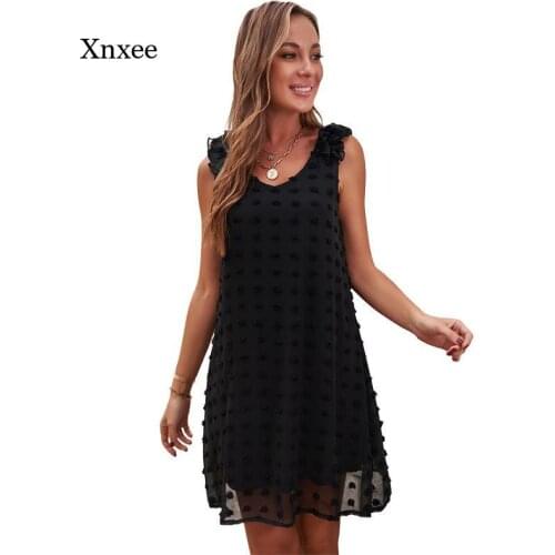 New Womens Summer Sexy Sleeveless Dress Retro Mid-Length Dress Chiffon Black Streetwear Fashion Women