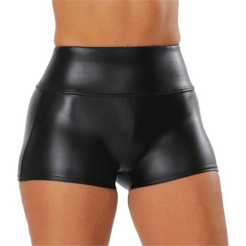 Sexy Nightclub Costumes Shorts Women PU Leather Black Shorts High Waist Solid Color Button Fashion Summer