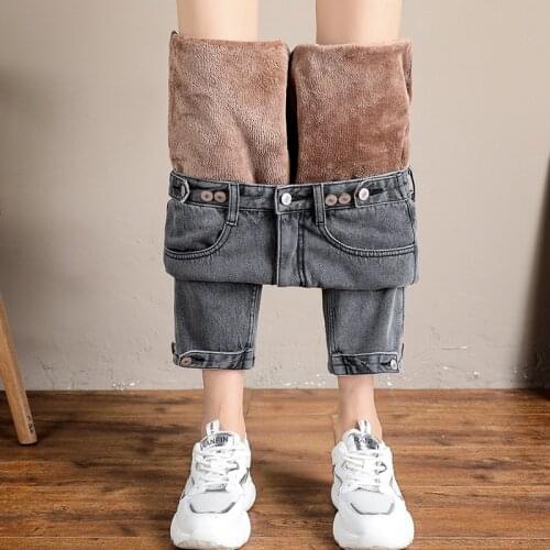 Plus Velvet Daddy Jeans Women 2020 Autumn and Winter High Waist Slimming Warm Thick Casual Harlan Carrot Pants Mom Jeans