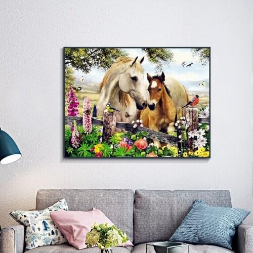 100% Full 5D Diy Daimond Painting "Garden Horse" 3D Diamond Painting Round Rhinestone Flowers Painting Embroidery Animal FG1620