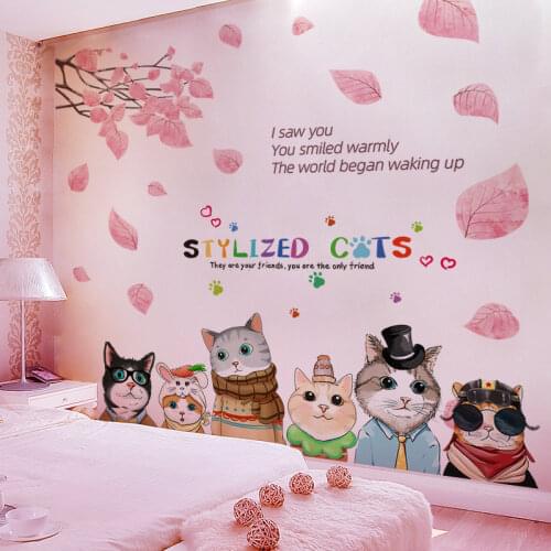 [shijuekongjian] Tree Leaves Wall Stickers DIY Cats Animal Wall Decals for Kids Bedroom Nursery House Decoration Accessories