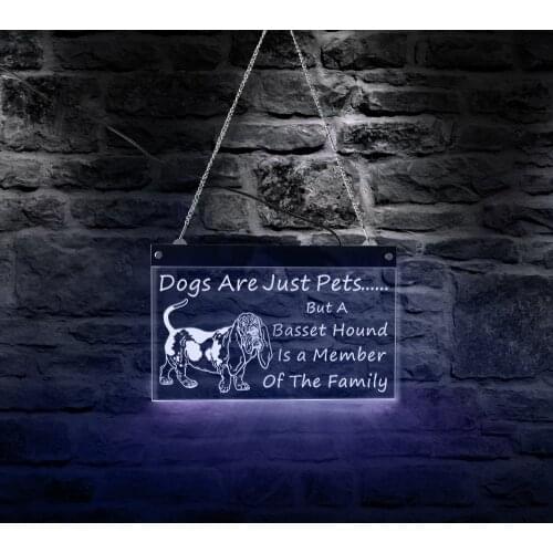 Dog Are Just Pets Light Sign Basset Hound Acrylic Board Crafts Custom Message Print Rectangle Home Decor Neon Led Advertisement