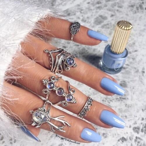 Tocona Boho Antique Silver Color Antlers Vintage Ring for Women Knuckle Finger Rings Set Rhinestone Turkish Carving Rings 9537