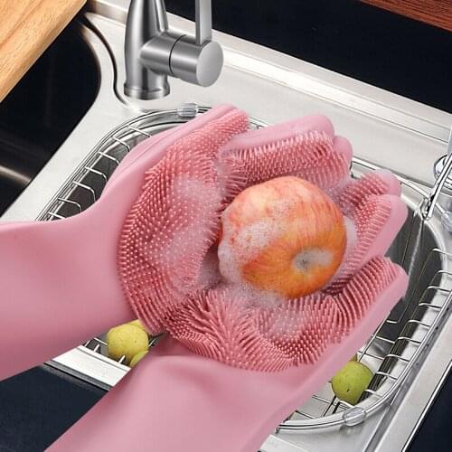 Magic Silicone Rubber Dish Wash Gloves Scrubber Cleaning For Multipurpose Kitchen Bed Bathroom Hand Care Gloves