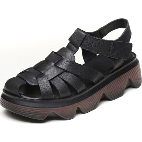 2021 Fashion Roman Style Handmade Weave Genuine Leather Summer Shoes for Women Wedges Platform Casual Sandals Female Sandalias