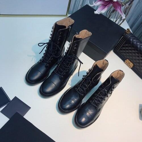 2020 Fashion Womens Boots Genuine Leather Boots For Woman Round Toe Lace Up Ankle Boots Luxury Design Winter Boots Size 34-41