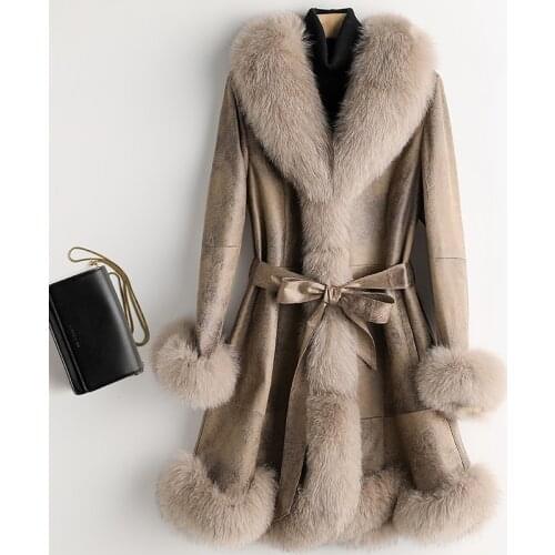 Winter Womens Genuine Leather with Fur High Quality rabbit fur Coats Keep Warm With Fox Collars Slim Female Furs Plus Size