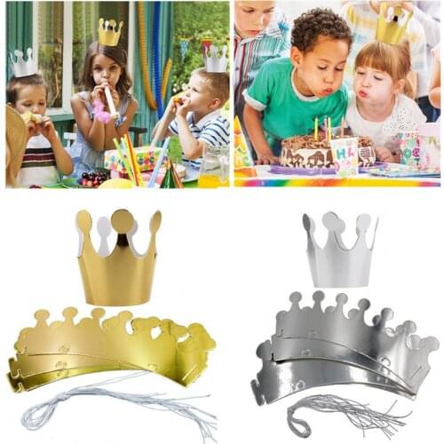 20Pcs Shiny Crown Hat Cake Topper Happy Birthday Party Decoration Gold Silver Prince Kids Princess Crowns Tiara Headdress Hats