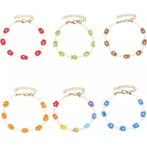 2021 Trend Bohemian Style Flower Bead Decor Bracelet Cute Adjustable Beaded Charm Bracelets On Hand Unusual Jewelry Accessories
