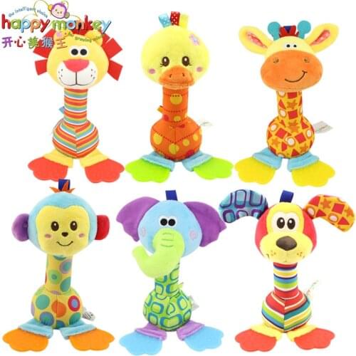 3pcs/lot Happy Monkey 22cm rattles Baby plush toy soft hand bell with teether Animal model infant 0-12 months brinquedos