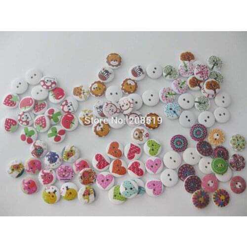 WBNGVK 300pcs sewing buttons 3/5" round painting wooden button DIY craft supplies Fashion clothes buttons