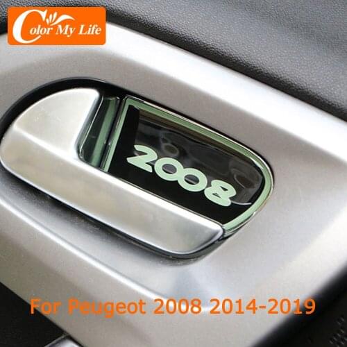 4Pcs/Set Car Door Interior Trim for Peugeot 2008 2014 - 2018 Inner Door Handle Bowl Cover Sticker ABS Chrome Accessories