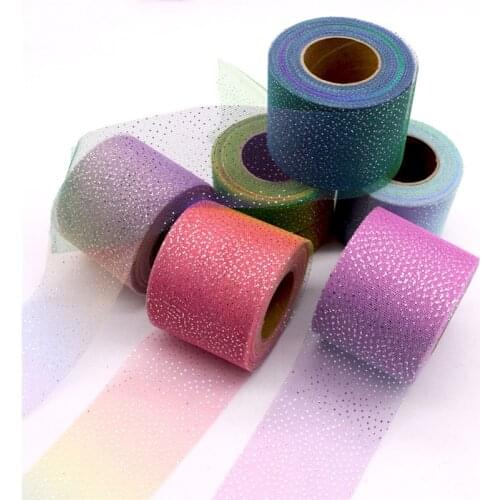 60MM Rainbow Gradient Hot Silver Gauze Tulle Roll Ribbon Wedding Supplies DIY Children Headdress Hair Accessory Material 25Yards