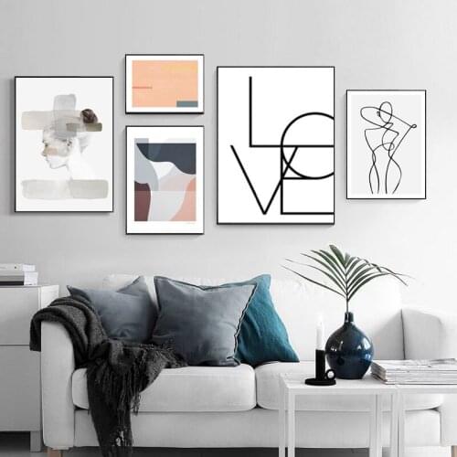 Abstract Line Geometric Color Block Love Canvas Painting Nordic Posters and Print Wall Art Pictures for Living Room Decor