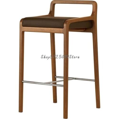 Nordic bar stools, high chairs, light luxury reception chairs, solid wood bar chairs, modern minimalist creative armrests, high