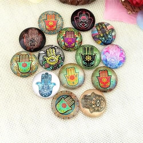 Free Shipping 14Pcs Mix Lucky Hands Image Round Cabochon 20mm or 25mm Vintage Glass Cabochon Findings