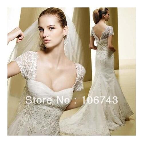 Free shipping new Design style best sale Sexy wedding sweet princess Custom size short sleeve embroidery beading bridal dress