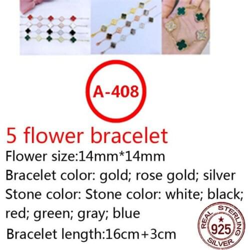 A408 14mm 925 sterling silver bracelet high-end fashion romantic 5 flower clover bracelet inlaid stone fashion wild jewelry