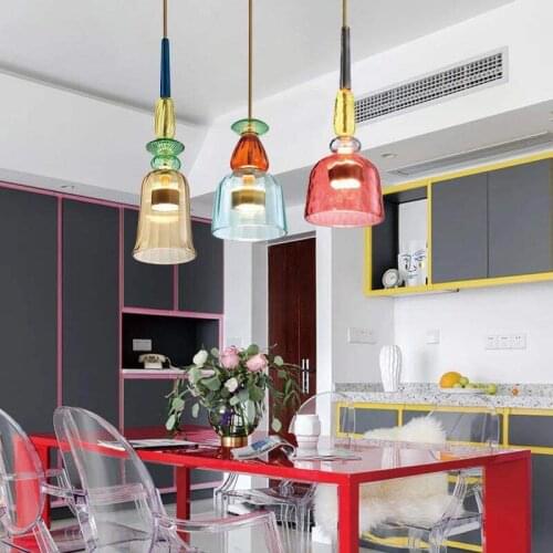 Retro Nordic Restaurant Color Glass Pendant Lights Bar Bedroom Creative Lamps Kitchen Hanging Lamps Dining Room Lights Fixtures