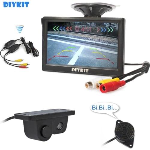 DIYKIT Wireless 5“ Color TFT LCD Car Monitor + Waterproof Parking Radar Sensor Car Camera Rear View Camera Parking System