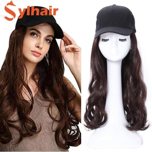 Sylhair Long Synthetic Fluffy Natural Wave Wavy Curly Hair Wigs with Hat Baseball Cap Naturally Connect Adjustable Hat Wig