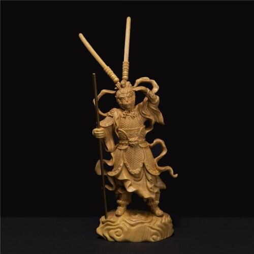 Monkey King Collectables Sun Wukong Wood Buddha Status Feng Shui Home Decoration Solid Wood Statue