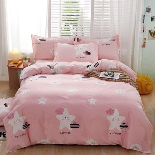 100% Cotton Bedding Sets Duvet Cover + Pillowcase Pink Stars Quilt Cover Bed Linens No Sheet Single King Queen HomeTextile