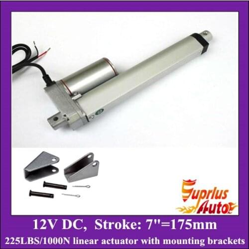 7"(175mm) stroke DC 12v linear actuator with mounting brackets, 1000N/225lbs load electric linear actuators