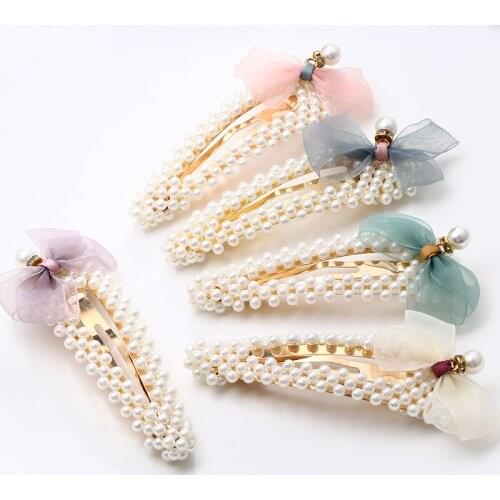 Fashion Pearl Bow Hair Clip For Women Elegant Korean Design Snap Hair Clip Hair Clip Hair Styling Accessories