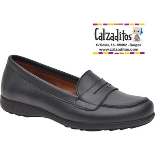 Loafers school for girl leather flower navy blue, of Yowas