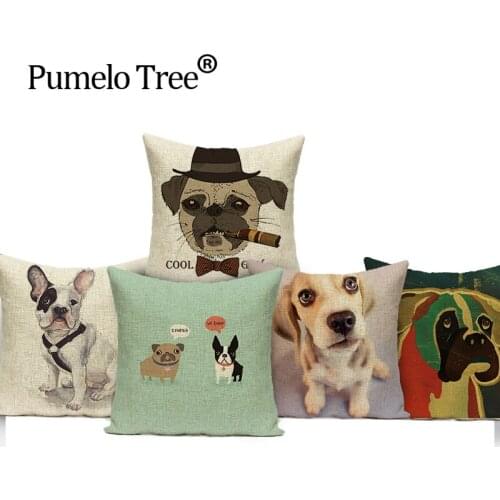 Cartoon Pug Dog Pillow Case Animal Decorative Pillows Lovely French Bulldog Linens Cushion Cover Custom Throw Pillows Cases