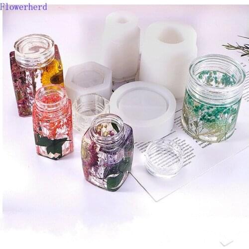 New Crystal Epoxy Mold DIY Cuboid Hexagonal Prism Round Bottle Storage Box Silicone Mold Baking Accessories Plaster Clay Mold