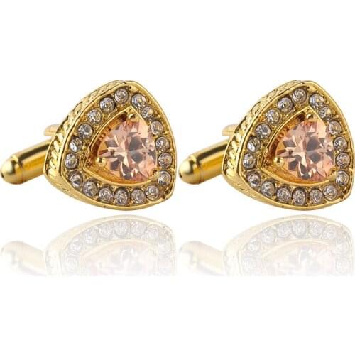 The Latest Minimalist Style Geometric Triangle Rhinestone Mens Cufflinks Gold And Two-Color Optional Gift Boutique