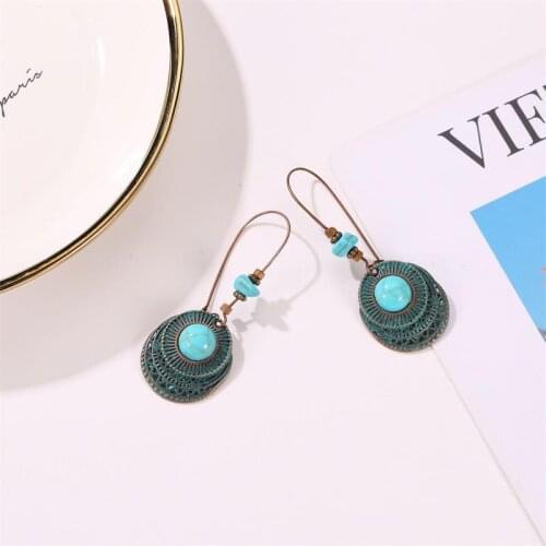 New Fashion Retro Ethnic Customs Old Carved Earrings Female Ancient Bronze Antique Earrings