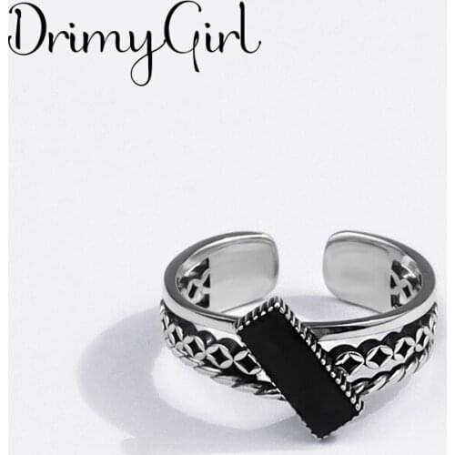 Boho Korean Open Adjustable Black Geometric Finger Rings for Women Wedding Ring Jewelry Valentines Day GIFT 2021