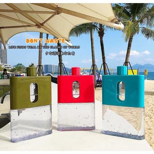Unisex Portable Outdoor Large Capacity Flat Water Drinks Bottle Holder Container Transparent Plastic water Bottle