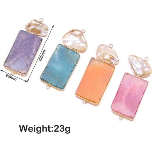 Natural Stone Agater with Pearl Shell Pendants Double Hole Connector Charms For Jewelry Making Necklace DIY Bracelet 25x68mm