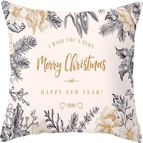 Christmas Pink Decorative Cushion Cover Polyester Pillow Case 45*45 Happy New Year for Sofa Couch Bedroom Sweet Festival Decor