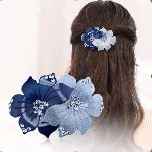 Rhinestone Hairpin Flower Hair Claws Retro Hair Clips Accessories For Women Shining Ponytail Headwear