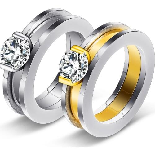 Gold Color Stainless Steel Bow Wedding Rings Made With Austrian Crystal Cubic Zirconia Women Engament