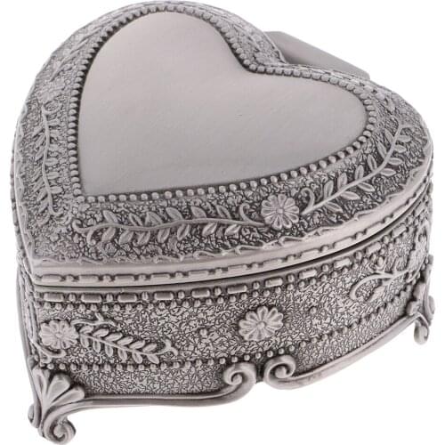 Vintage Love Heart Design Trinkets Box Carved Flower Jewelry Box Antique